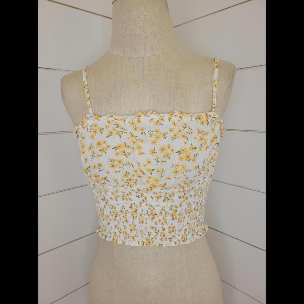 American Eagle Outfitters xs white & yellow floral elasticized crop top